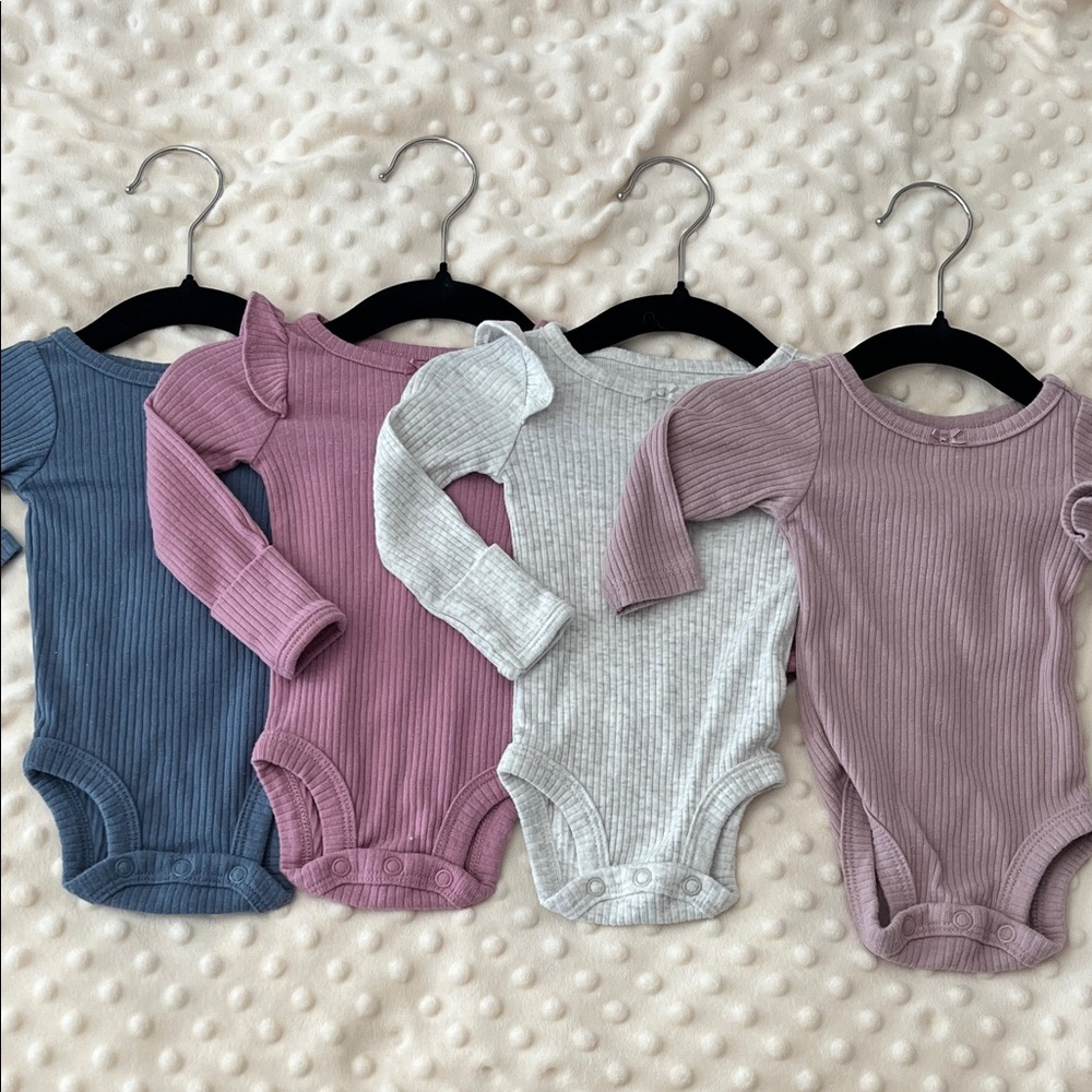 Ribbed Newborn Long Sleeve Kids One Piece Set - Blue, Purple, Gray, Purple